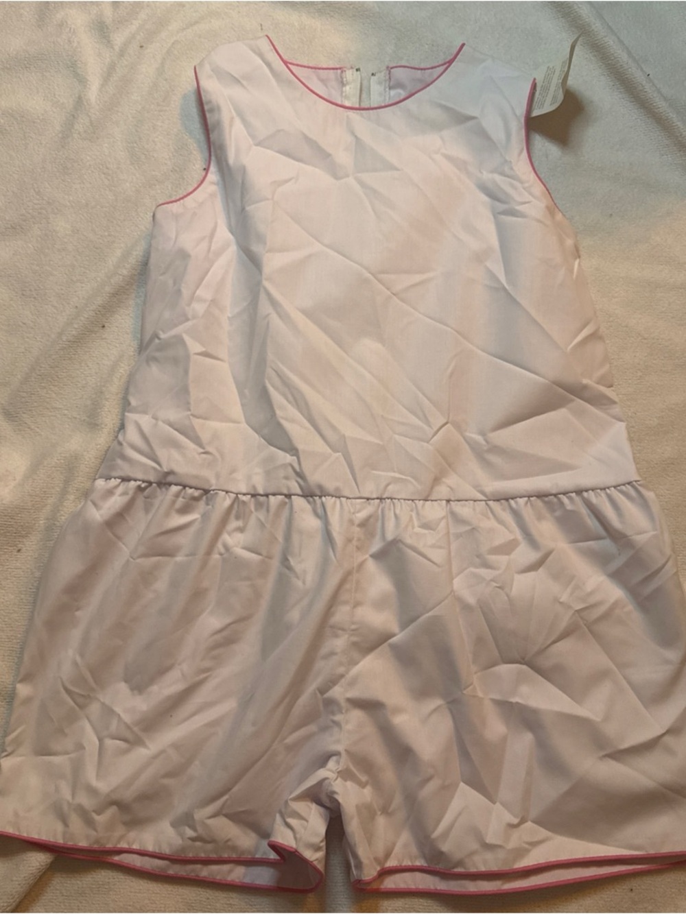 NWT The Beaufort Bonnet Company White One-Piece Romper with Pink Trim